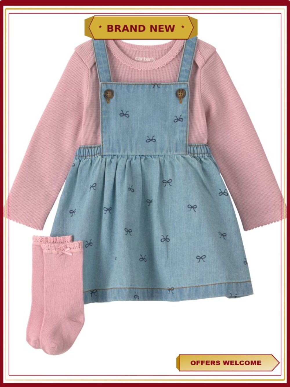 Baby Girl 3-Piece Dress Set Long Sleeve Top Denim Style Dress Infant Toddler
